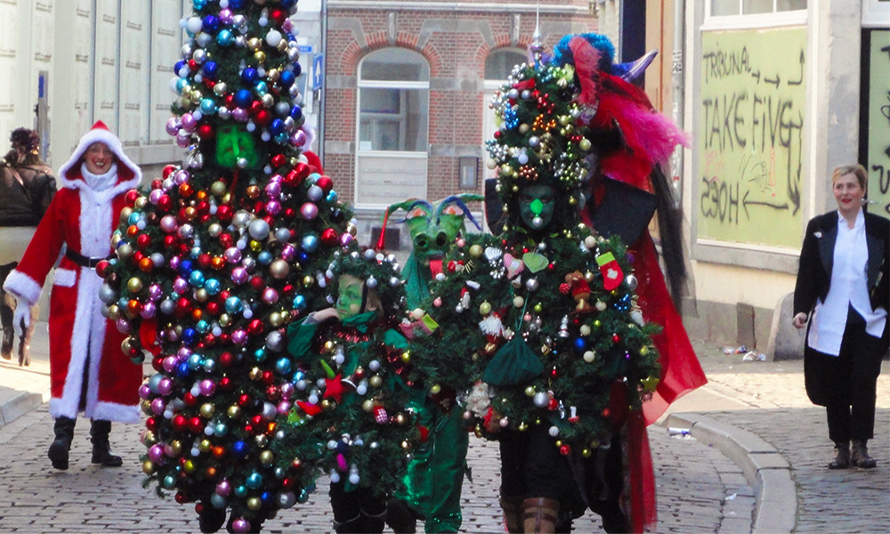 Dutch family wears a Xmas theme costume to celebrate the local Carnaval 